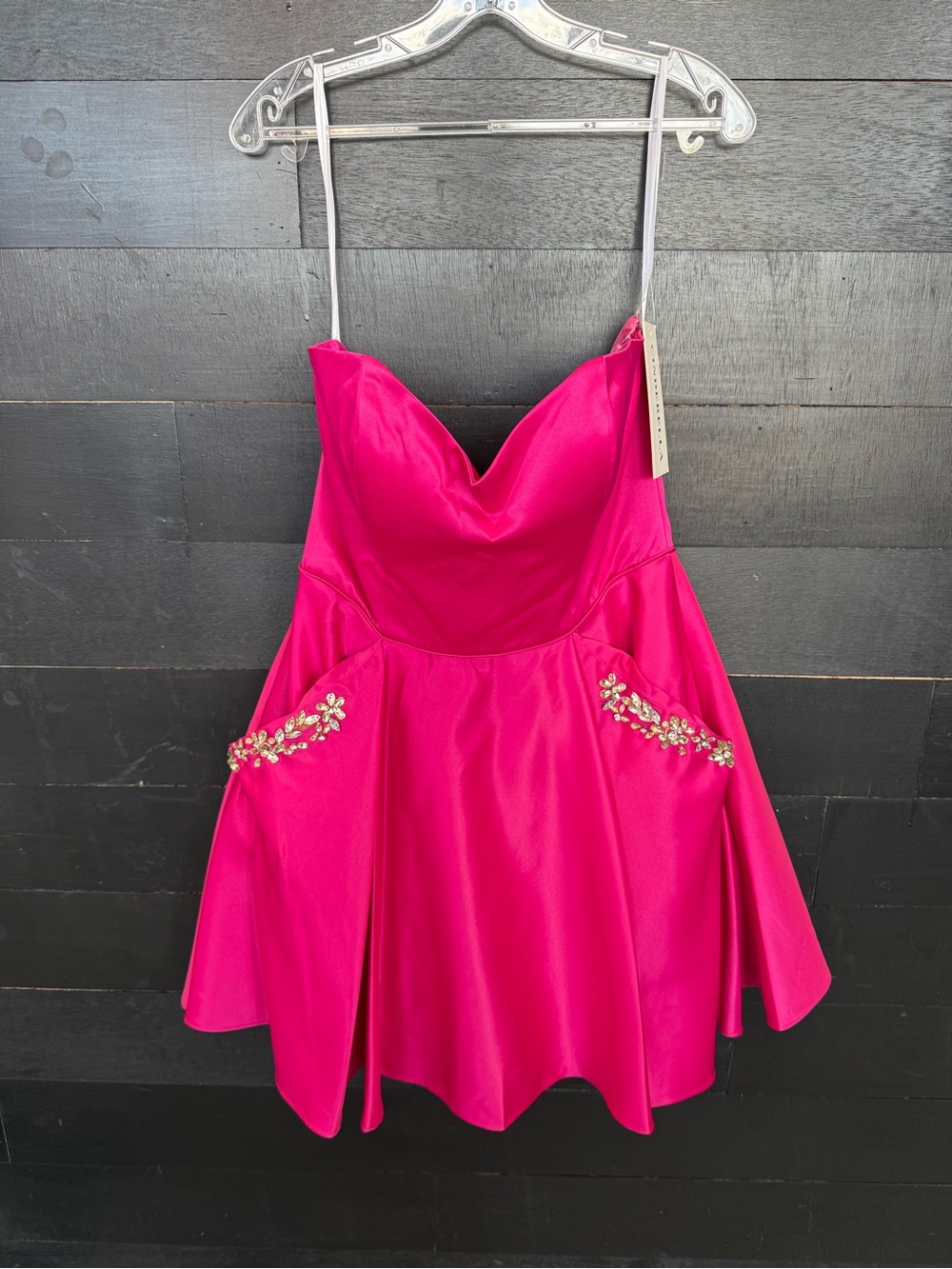 Hot Pink Embellished Mini Dress with Spaghetti Straps